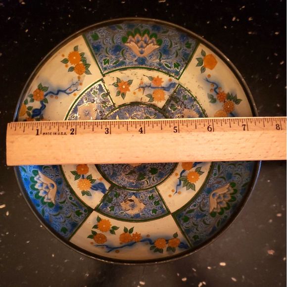 Canton Compote Metal Tin Pedestal Bowl Baret Ware England 1954 Vintage (AS IS) - Picture 12 of 13